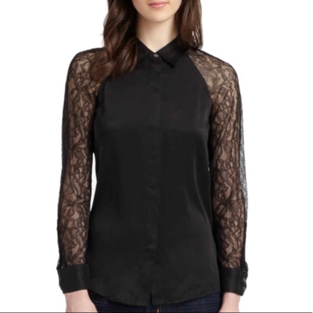 Equipment black silk lace long sleeve blouse small - Picture 2 of 11